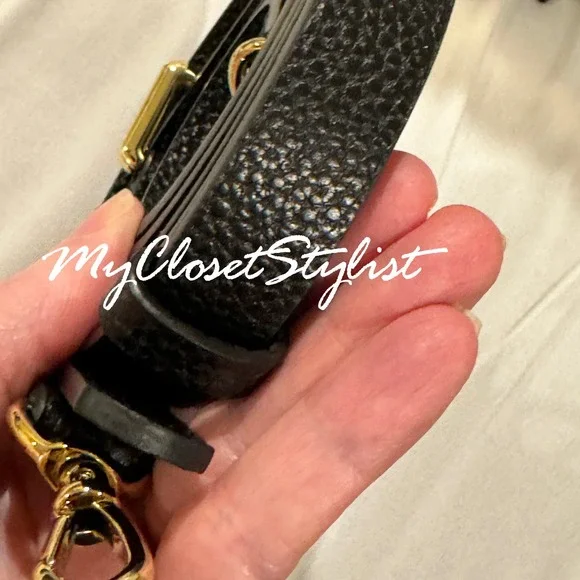 BANDOLIER Gold Crossbody Adjustable Buckle Strap NEW! Black Pebbled Leather - Picture 6 of 9